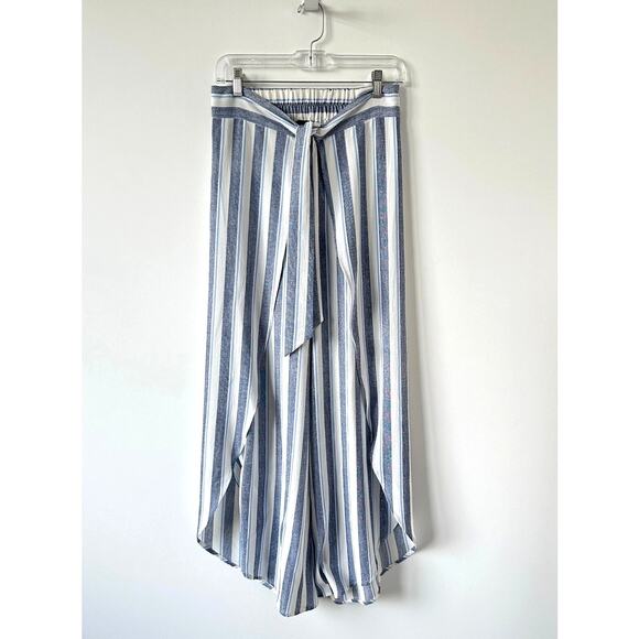 Aqua Blue Striped Flowy Crepe Pants Size S - Picture 4 of 12